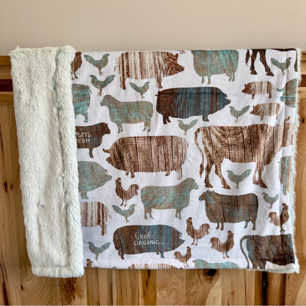 Farm Animal Print Plush Minky Baby Blanket